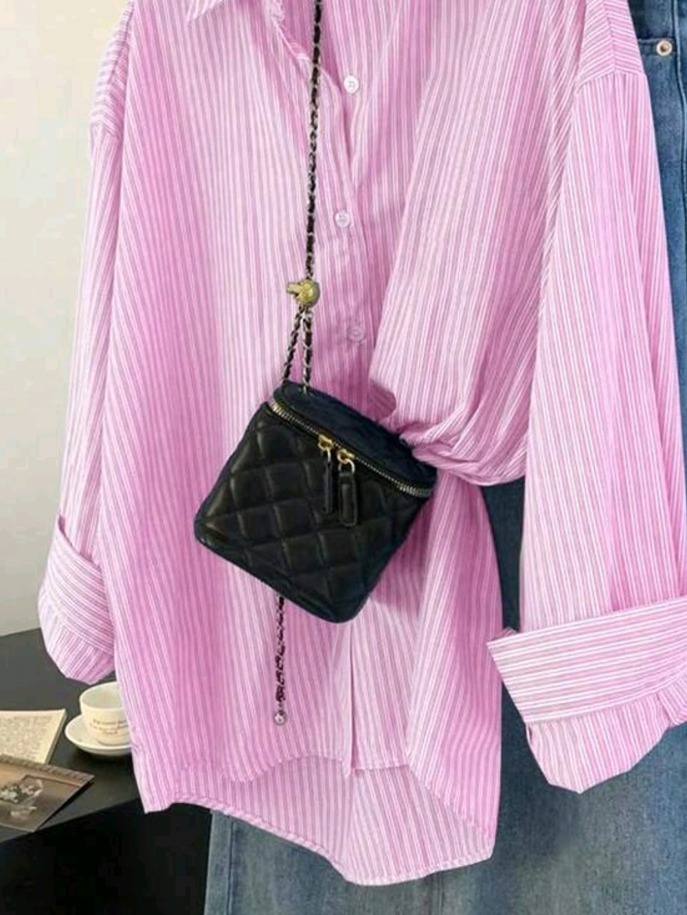SHEIN Pink Striped Button-Down Shirt